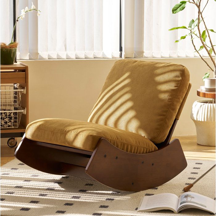 WOVREO Fauteuil à bascule 1 place en velours côtelé orange avec structure en bois massif