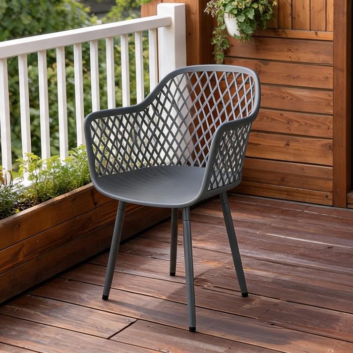 Lot de 4 chaises de jardin en plastique slate gray et métal 56 x 51 x 84 cm assise ajourée