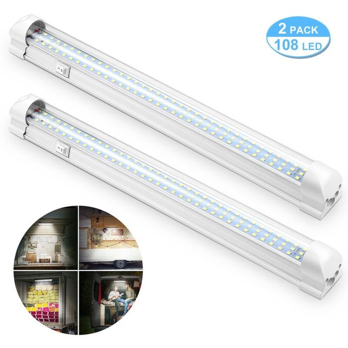 12V Barre de lumière intérieure à LED Éclairage intérieur Lumineuse avec interrupteur Marche/arrêt 1200LM Barre de Bande Lampe