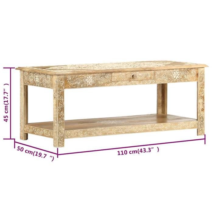 Table basse peinte à main 110x50x45 cm Bois de manguier massif_2 ans garantie_22287