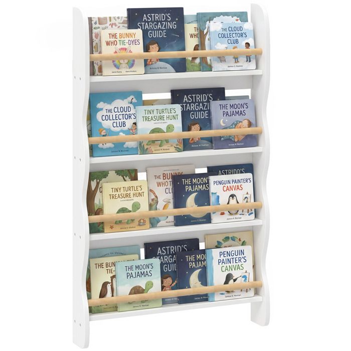 Bibliothèque murale enfant - AIYAPLAY - 4 niveaux de rangement - gain de place - bois - 60x10x98cm - blanc Bibliothèque murale enfant - AIYAPLAY - 4 niveaux de rangement - gain de place - bois - 60x10x98cm - blanc