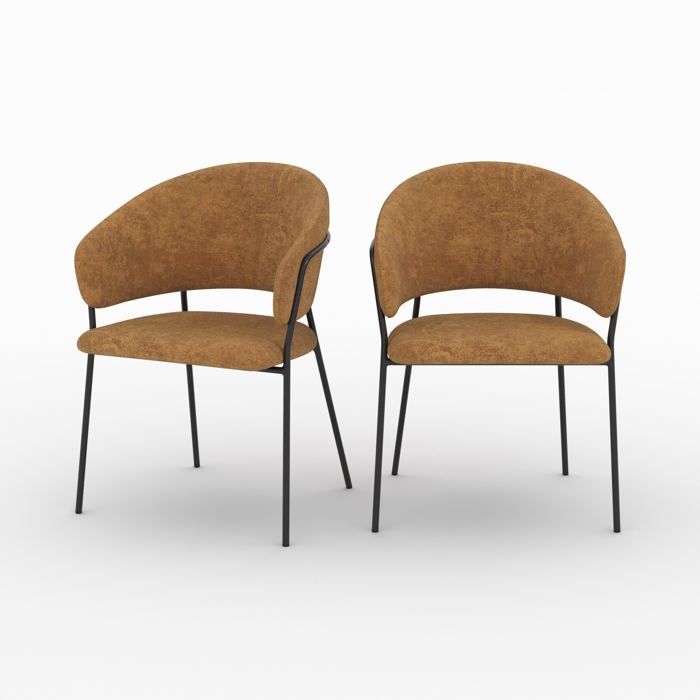 Lot de 2 chaises en tissu caramel et pieds en métal noir - Amaya - Maison Pavane