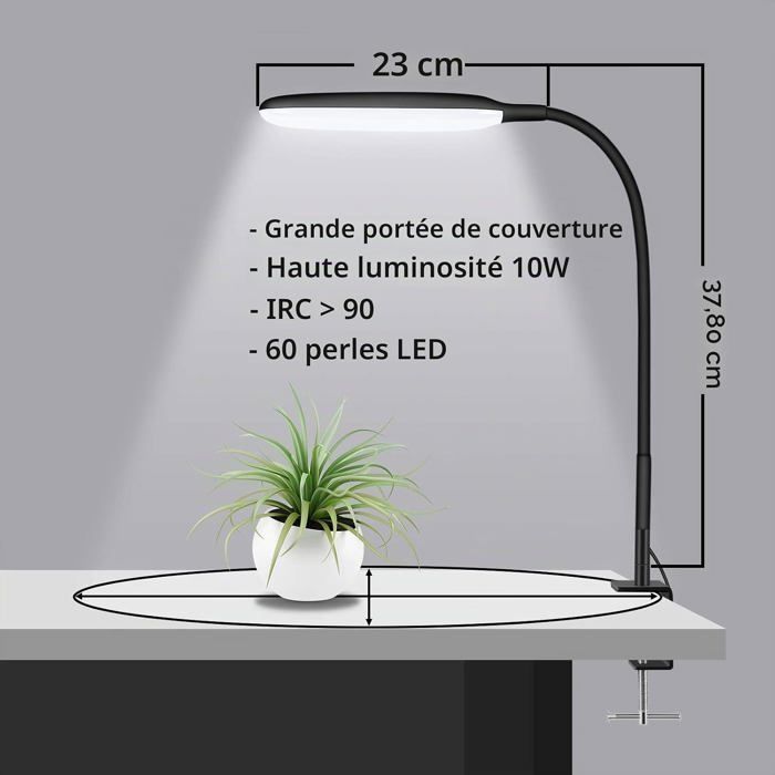 Lampe de Bureau à Pince LED avec Adaptateur USB Lampe de Table Flexible à 360 ° avec 3 Modes de Couleur et Gradation en Continu