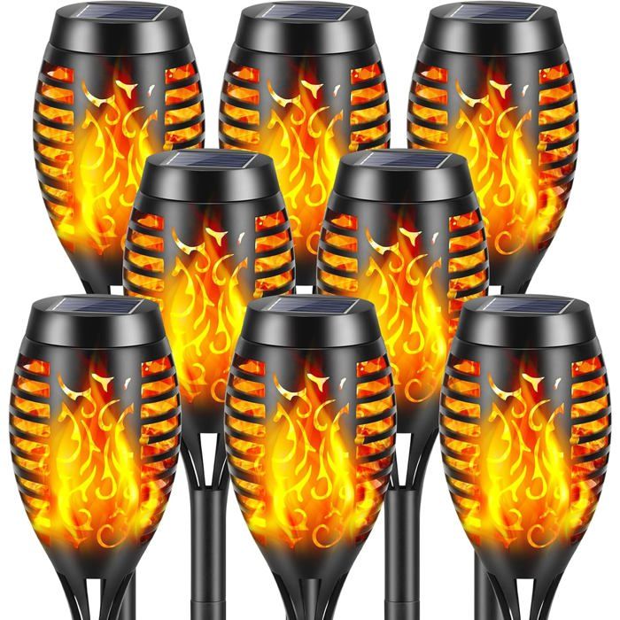 Lampes solaires à flamme extérieures - ALLGOODS123 - 8 pièces - 12 LED - IP65 - Plastique ABS