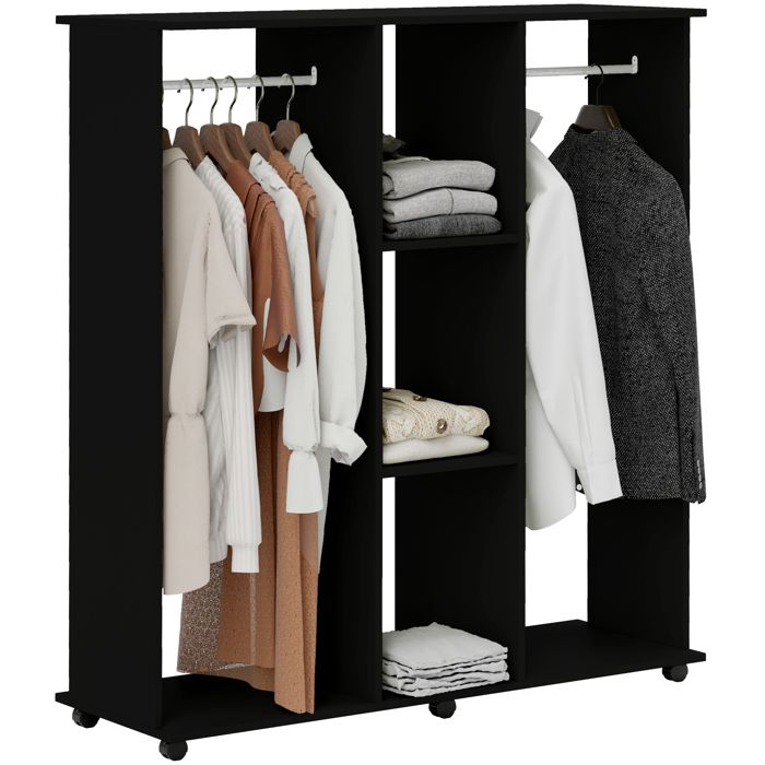 Armoire penderie en bois noir dressing mobile à grande capacité pour chambre salon ou séjour