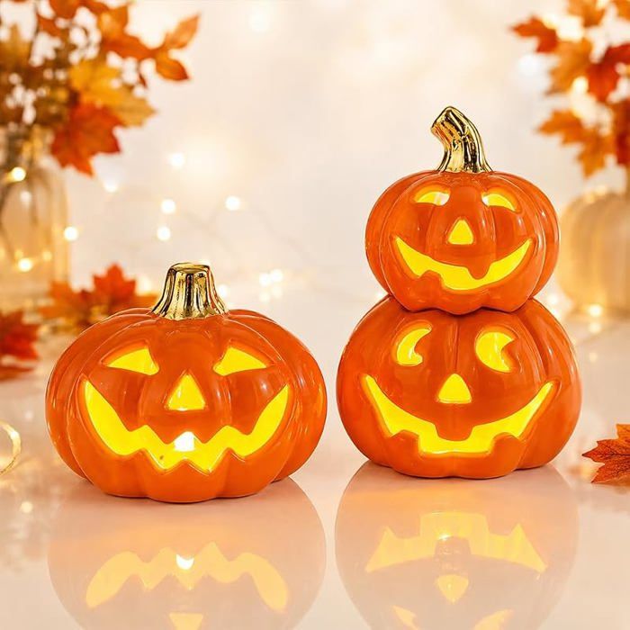 Lampe Citrouille Halloween Ceramique Pièces Citrouille Lumineuse LED Lanterne Citrouille de Décoratio OBJETS LUMINEUX D INTERIEUR