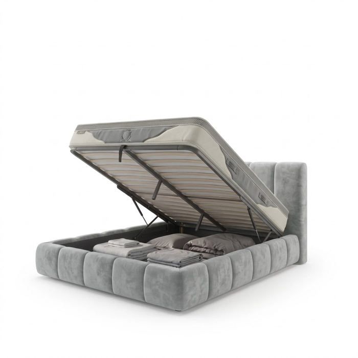 Ensemble lit coffre Everest et matelas Platinium 140x190 - Tissu Chenille Gris Ensemble lit coffre Everest et matelas Platinium 140x190 - Tissu Chenille Gris