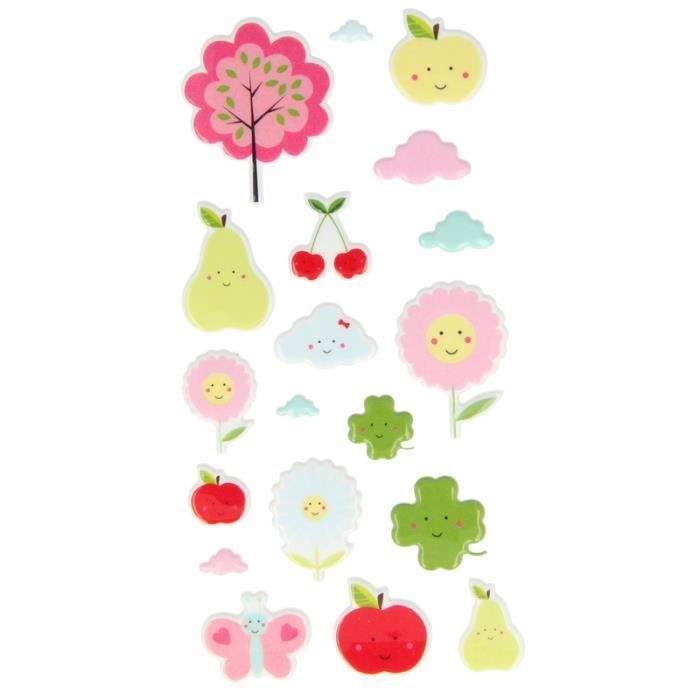 Planche de 19 Autocollants Nuage et fruits - Stickers Nuage - Puffies Enfant