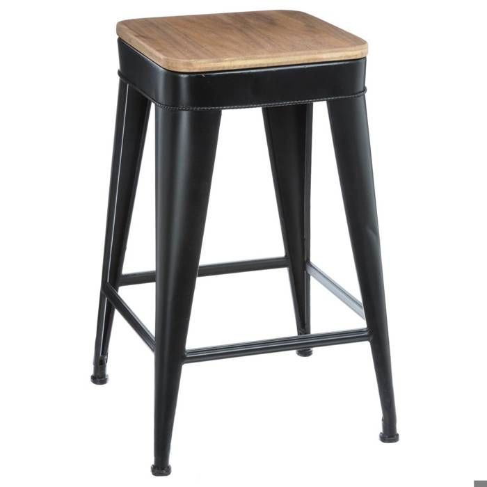Tabouret de bar Joris métal et bois noir - Atmosphera Créateur dintérieur