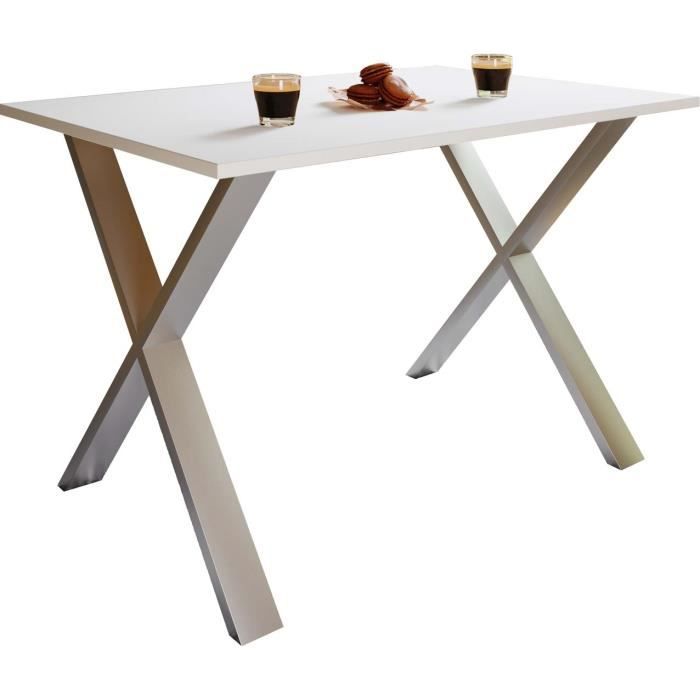 xonax table de salle à manger 110x50cm blanc, couleur argent.