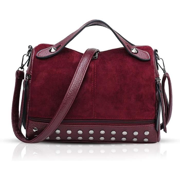 Borse A Mano Per Donna Borsa A Spalla Borsa Retro Punk Borse A Mano Cool Con Rivetto Vino Rosso u958 Vin Rouge Cdiscount Bagagerie Maroquinerie