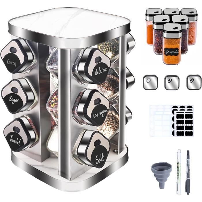 Set De 12 Pots à épices Blanc-Noir Avec Support en Bois - SBS - Ven
