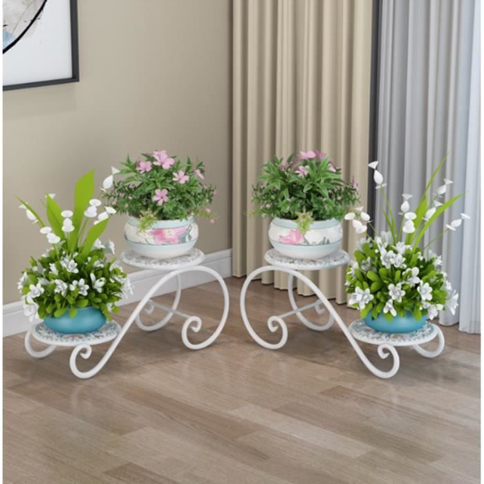 Supports De Pots De Fleurs Etagere A Fleur En Fer Forge Porte Pots Plante Pour Maison Balcon Jardin Salle De Sejour Blanc Cdiscount Jardin