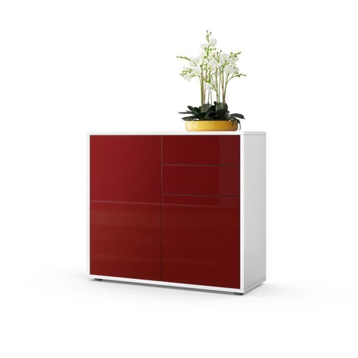 Vladon Commode Buffet Ben Corps en Blanc mat - Façades en Bordeaux haute brillance Vladon Commode Buffet Ben Corps en Blanc mat - Façades en Bordeaux haute brillance