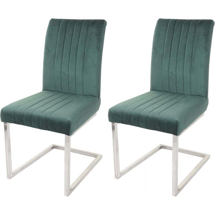 Lot de 2 chaises de salle a manger chaise de conference en acier inoxydable brosse velours vert CDS04484