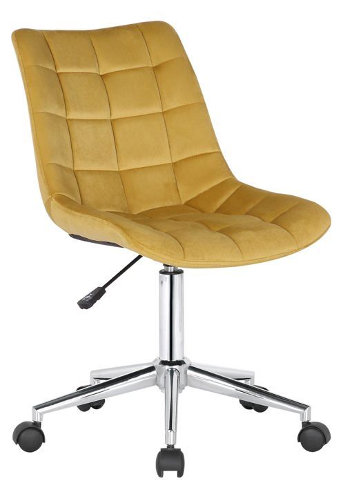 chaise de bureau en velours jaune sur roulettes design moderne hauteur reglable