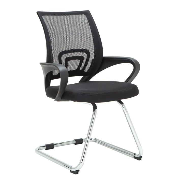 Chaise de bureau reception sans roulettes dossier en maille avec accoudoirs noir BUR10499