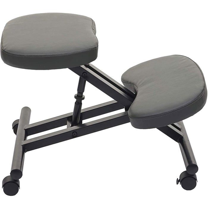Tabouret chaise ergonomique assis-genoux - DÉCOSHOP26 - BUR04099 - Réglable en hauteur - Cuir synthétique gris - Sur roulettes