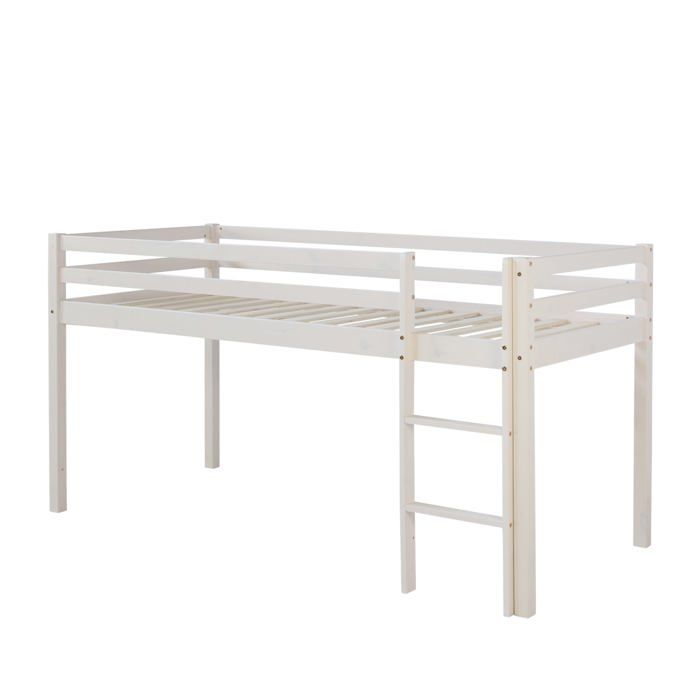 Lit mezzanine mi hauteur 90x200cm avec echelle en bois blanc LIT06201