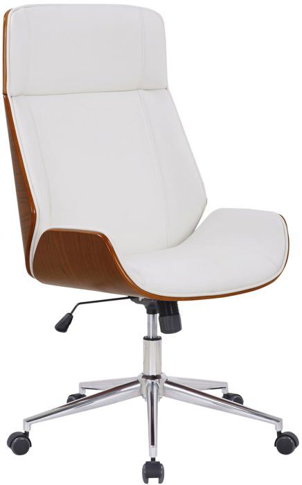 fauteuil de bureau dossier haut avec roulettes synthetique blanc et bois noyer hauteur reglable
