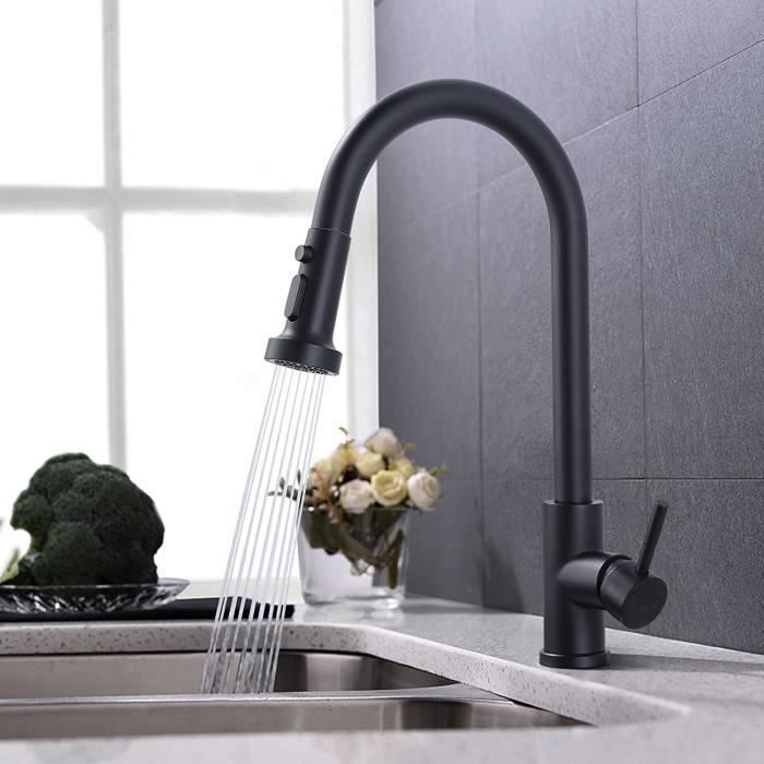 Mitigeur De Cuisine Noir Mat Kelelife - Bec Orientable 360°, Laiton, Antique