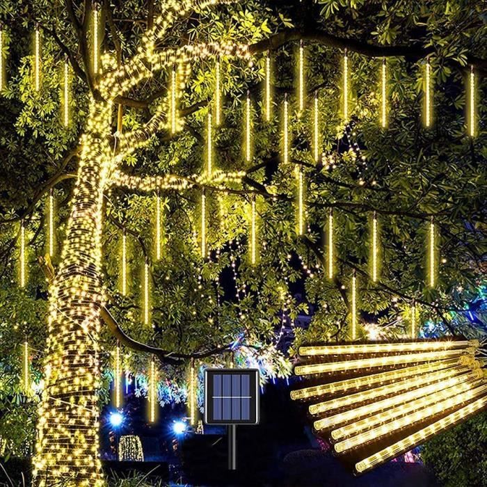 8 Tubes 30CM 144LED Solaire Météores Pluie Lumières Guirlandes Lumineuses Imperméable Lumiere de Noel Exterieur pour Noël (T)
