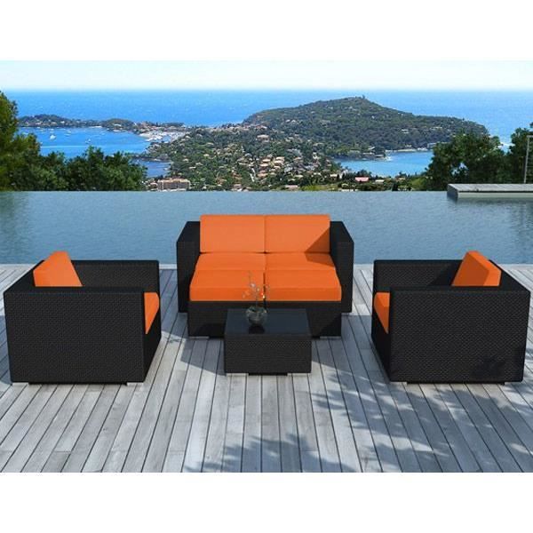 Salon De Jardin Maui 4 A 6 Places En Resine Tressee Noir Avec