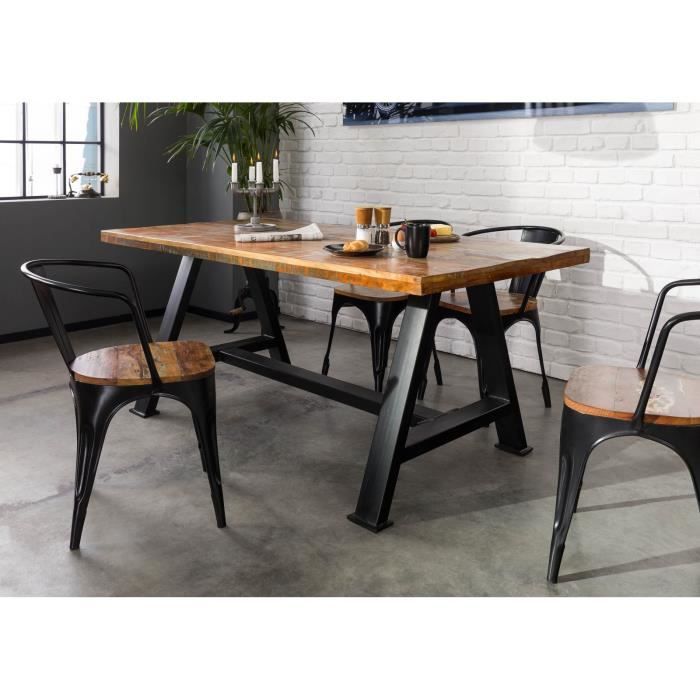 Table à manger 180x90cm - Fer et bois massif reclyclé laqué