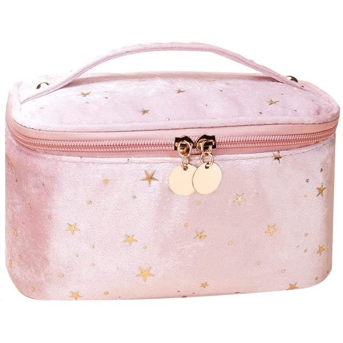 Huiguli Trousse De Toilette En Velours Côtelé, Trousse De Maquillage Femme Avec Poignée, Cosmétiques à Glissière Portable Pour Femme Fille, Sac Cosmétique De Voyage Kaki