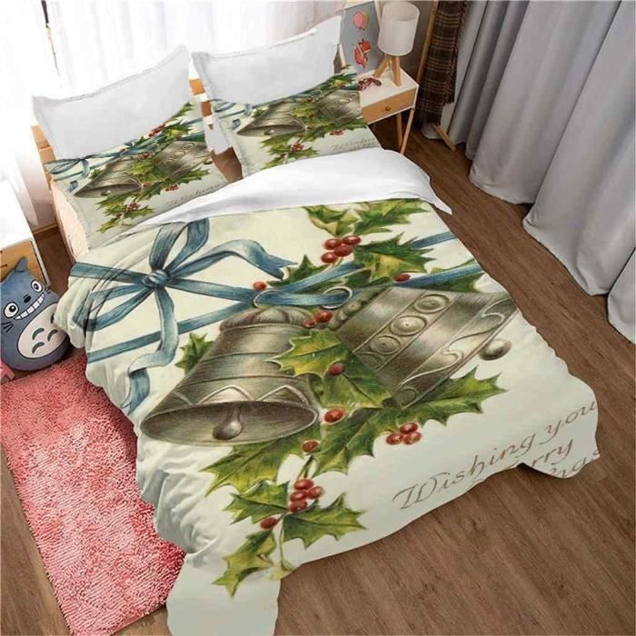 Housse De Couette Enfants Noël 240x260 Cm - Microfibre Douce, 2 Taies 65x65, Motif Canne à Sucre Et Pain D'épices
