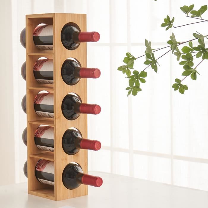 Étagère à Vin Pottery Barn – Bois Gris, Suspendue, 5 Bouteilles, Rangement Mural