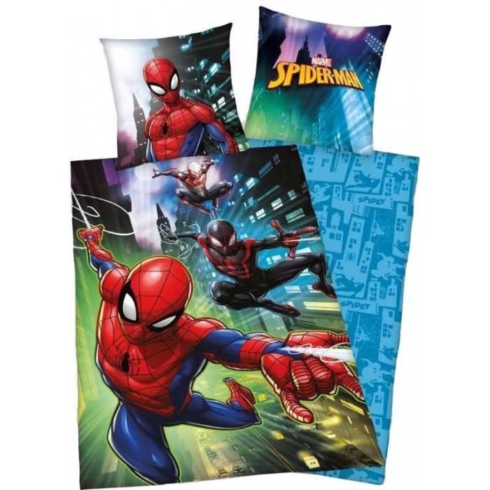 Parure De Lit Spiderman 140x200 Cm + Taie 63x63 Cm - 100% Coton, Réversible, Pour Enfant