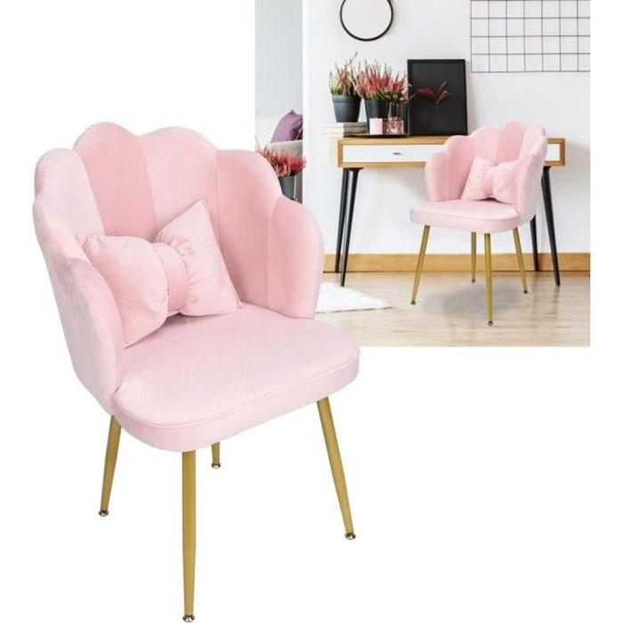 Chaises de coiffeuse en velours rose, 2 pièces, tabouret de maquillage,  sièges avec dossier à nœud
