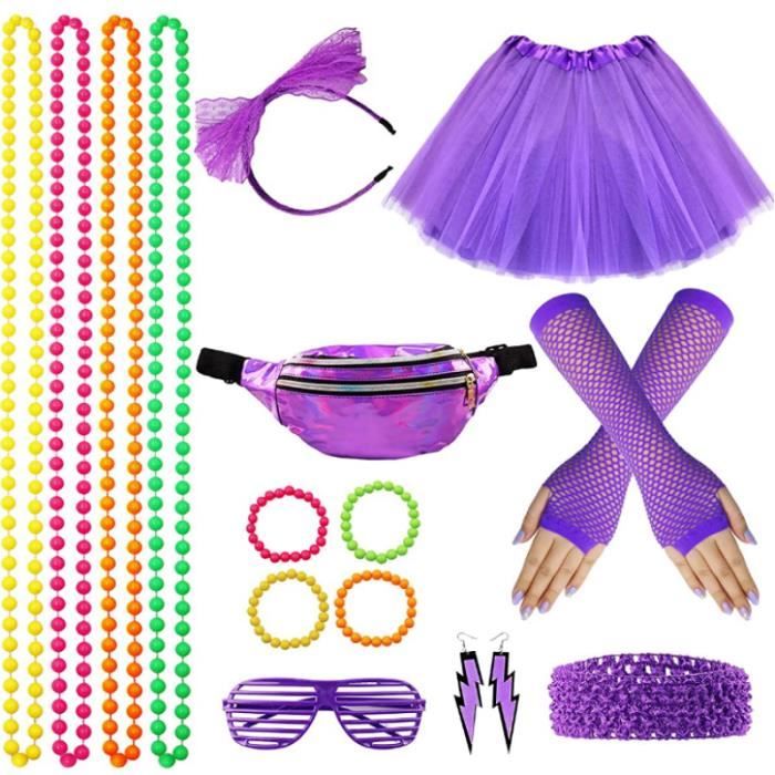 LUKIUP Déguisement Année 80 Accessoire Femme, Déguisement fluo, Violet  Disco Costume Vetement Fête, Costume Déguisement Disco