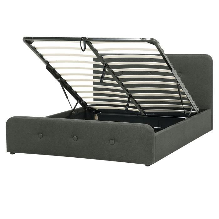Lit double en tissu gris foncé avec coffre 160 x 200 cm RENNES