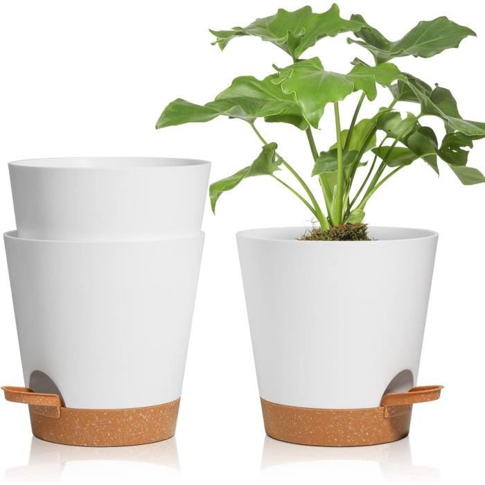Relota Lot De 3 Pots De Fleurs Gris 15.3 Cm Avec Arrosage Automatique Par Mèche