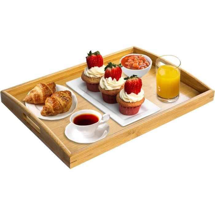 Plateau De Service Rectangulaire 40.5x30cm - Poignée, Bordure 4.5cm - Plastique Incassable - Pour Cuisine, Salon, Bar