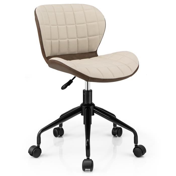 costway chaise de bureau à roulette pivotant réglable en hauteur ergonomique, surface en cuir pu, marron