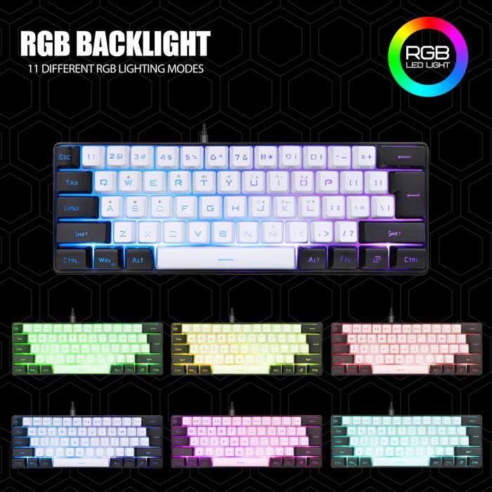Mini clavier RGB – DIOCHE – G61 – Rétroéclairage LED – 61 touches – Ergonomique mécanique