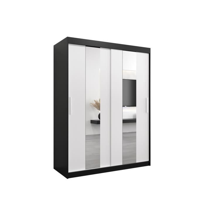 Armoire de Chambre DANCE NoirBlanc 150 avec 2 Portes Coulissantes avec