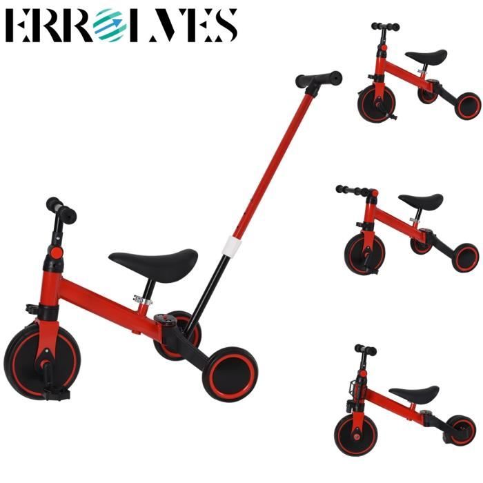 Tricycle-Vélo Draisienne Enfant 1-4 Ans - ERROLVES - 4 en 1 - Guidon réglable - Rouge