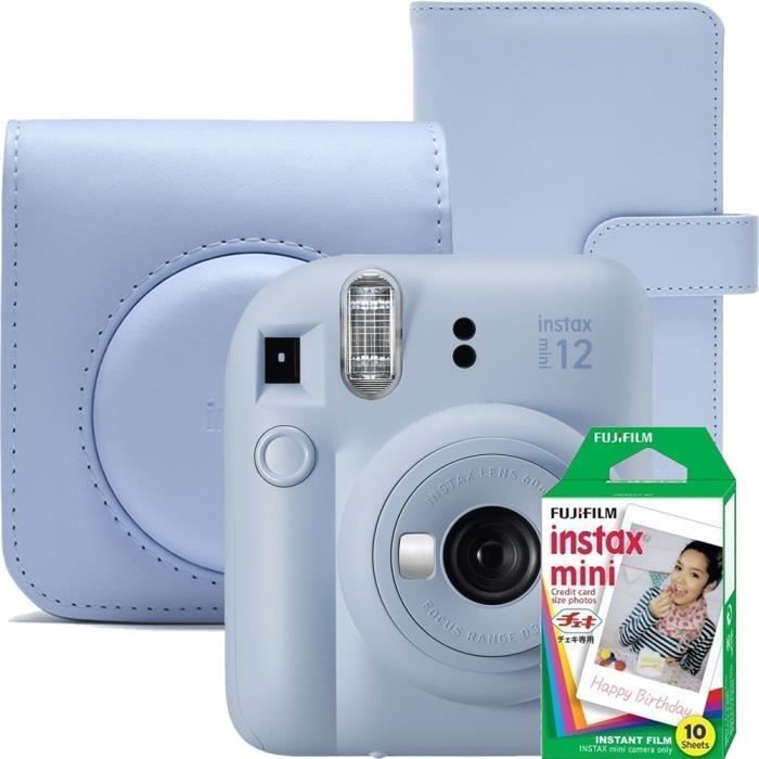 Fujifilm Instax mini 12, Ensemble d'appareils photo instantanés,bleu pastel avec pochette, album photo et film 1x10