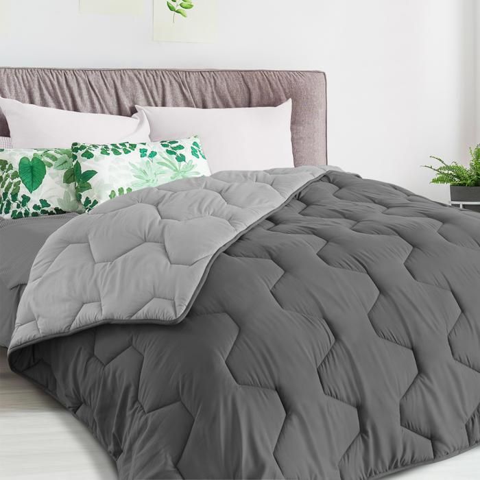 IDMARKET Couette 200x200 CM ABBY bicolore gris clair et gris 300 gr IDMARKET Couette 200x200 CM ABBY bicolore gris clair et gris 300 gr