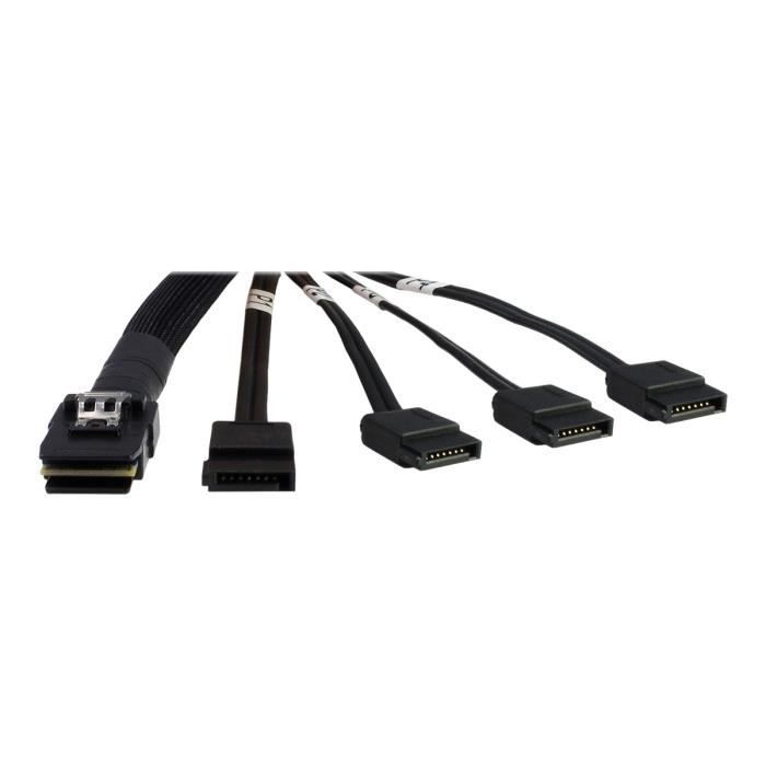 Inter-Tech Câble SATA - SAS Serial ATA 150-300-600 crossover 4i Mini MultiLane 36 broches pour SATA 7 broches 65 cm noir