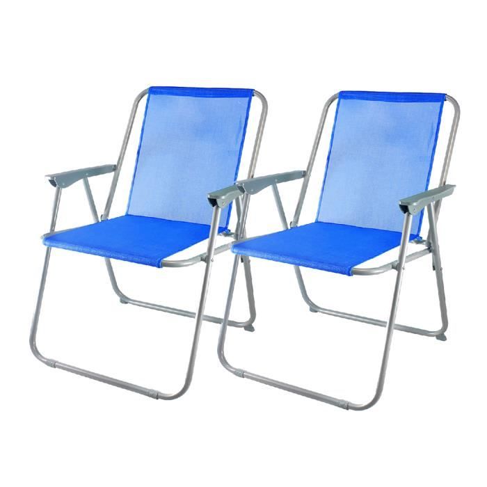 lot de 2 chaise de plage pliante bleue, chaise camping d’extérieur - longueur 45 x profondeur 54 x hauteur 75 cm-juanio