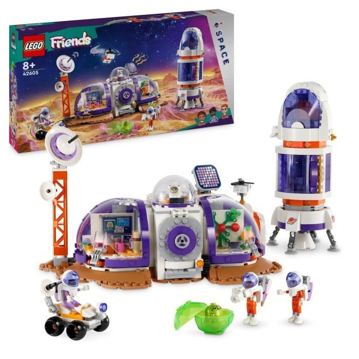 lego® 42605 friends la station spatiale martienne et la fusée, jouet sur l'espace avec navette et 4 figurines d'astronautes