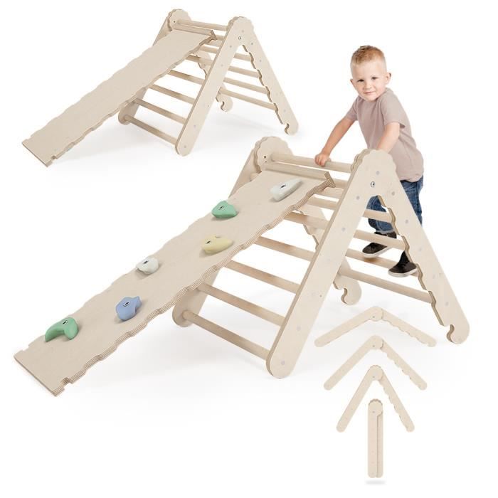 Structure D'Escalade MAMOI 4 En 1 - Triangle + Arche + Coussin + Toboggan - Pour Enfants 1-3 Ans