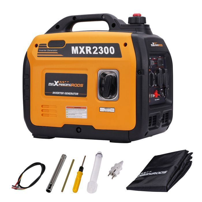MAXPEEDINGRODS Groupe &eacute;lectrog&egrave;ne Inverter essence 2300W / 1800W G&eacute;n&eacute;rateur Inverter Portable Compact prises USB et 230V Avec notice en Fran&ccedil;ais 