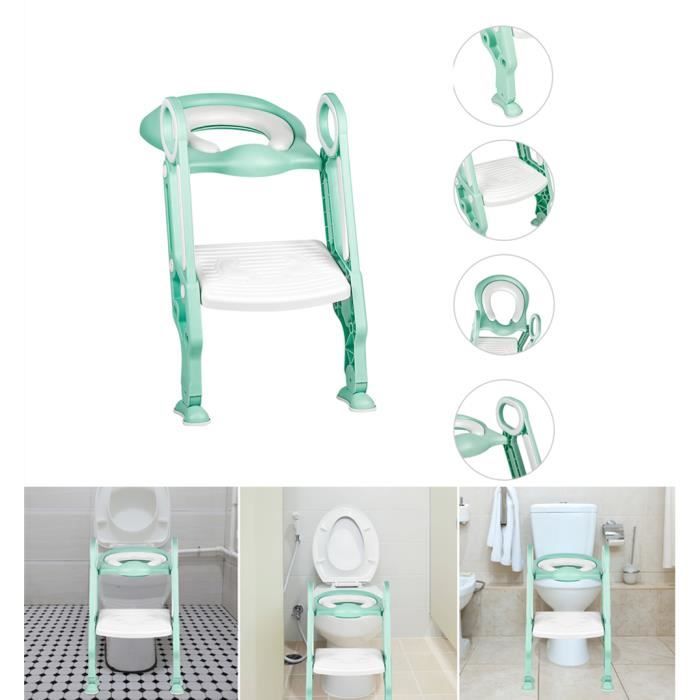Abattant WC Enfant Avec Escaliers Réglables YUENFONG - Réducteur Toilette Pliable Bleu Vert 1-7 Ans