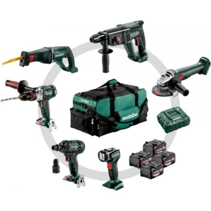 Metabo Kit d'outils sans fil Combo pour 'artisanat du bâtiment 6.1SB 18 LTX + KH 18 LTX 24 + W 18 9 125 Quick + ASE 18 LTX +